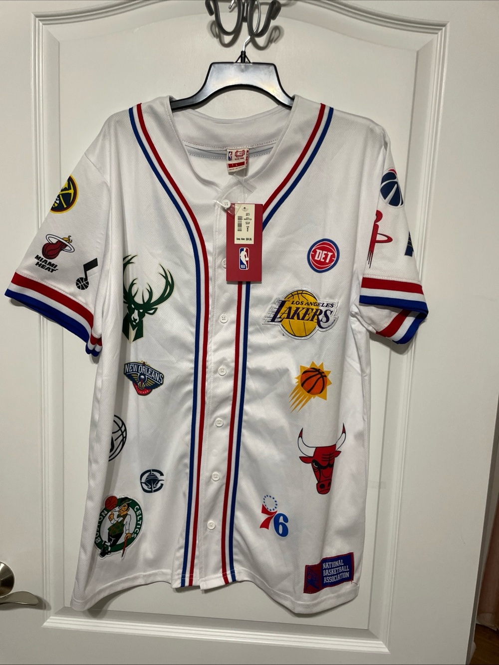 NWT NBA Ultra Game Team Logo Button Down Baseball Style Jersey Mens Large